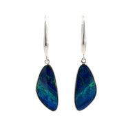 14K White Gold Australian Opal Doublet Drop Earrings